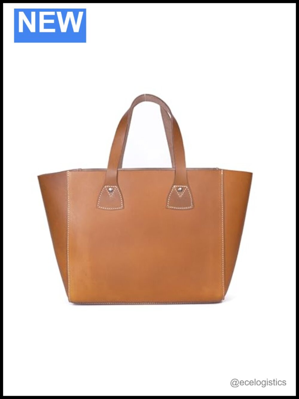 Classic Leather Tote Bag Raw Shopper Women's Handbag Contrast Stitching